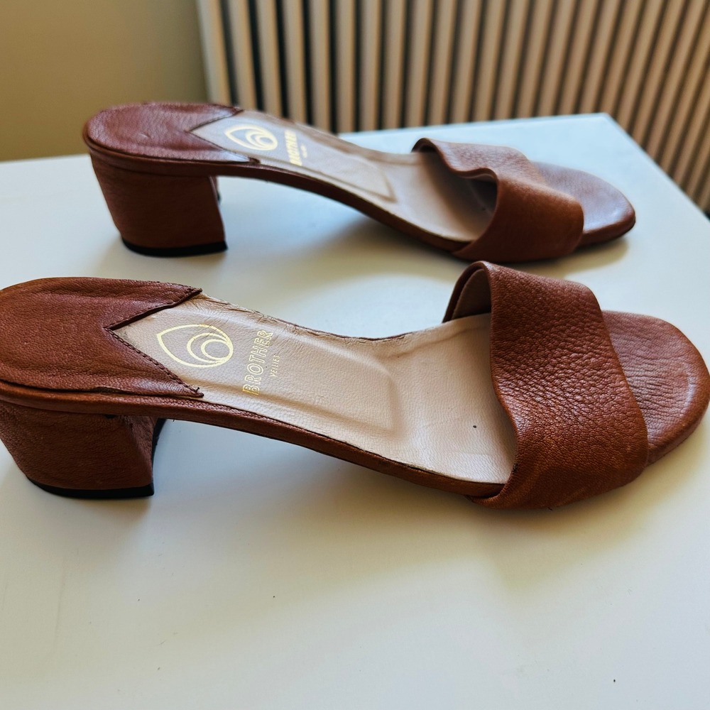 Brother Vellies Brown Leather Slide Mule Heels Size 10 - Picture 6 of 8
